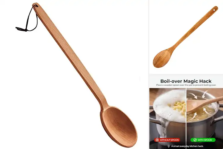 Detailed view of Best Extended Handle Wooden Spoons