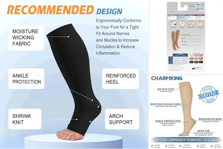 Detailed view of Best Open Toe Knee High Compression Socks
